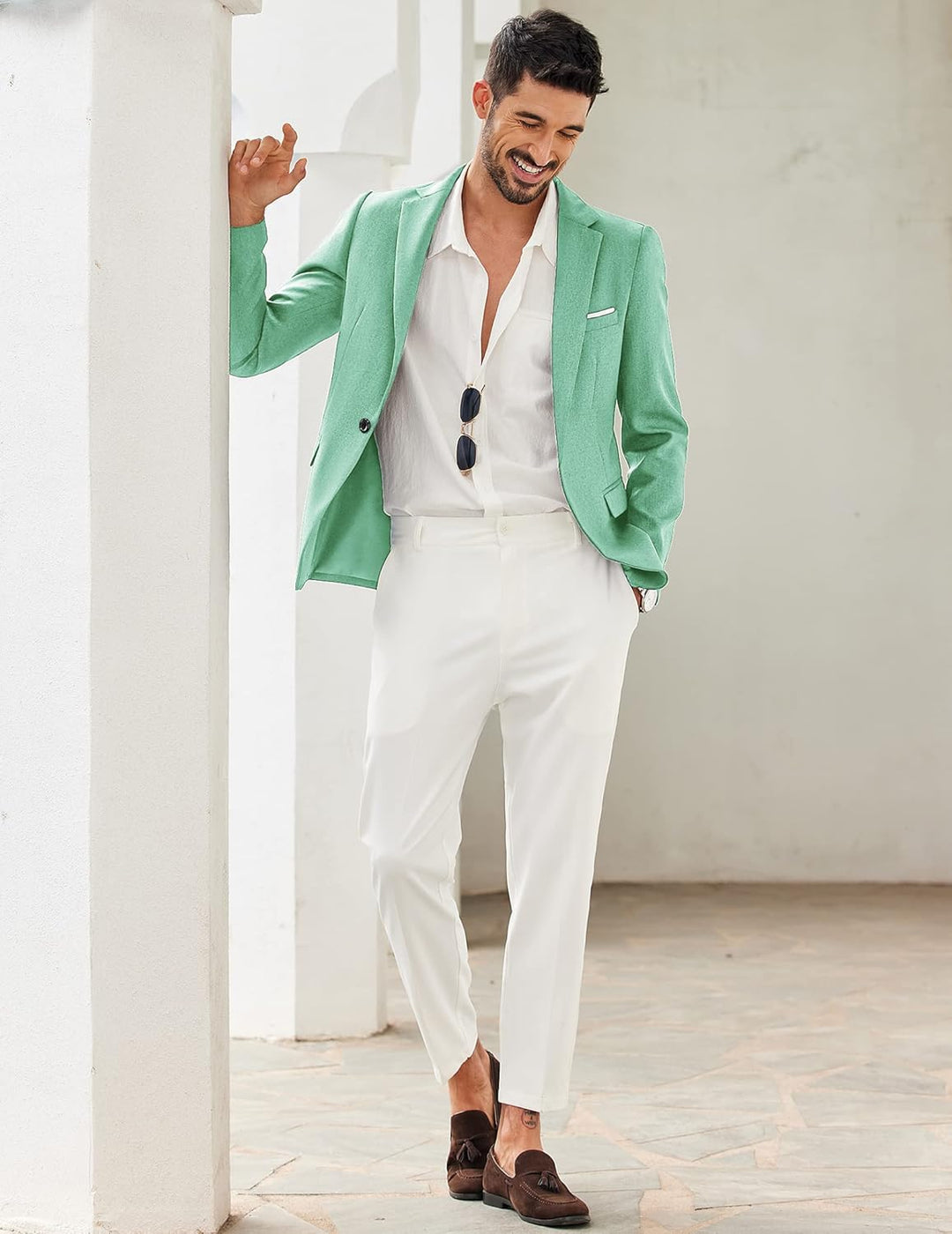COOFANDY Herren Sakko Sportlich Freizeit Blazer Business Anzugjacke Regular Fit Jackett 1 Knopf Aqua