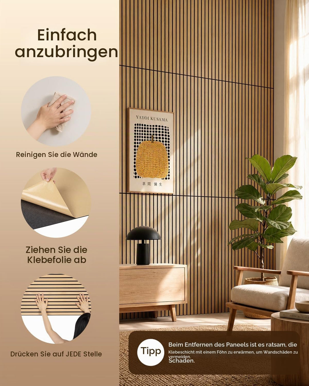Soundsbay Akustikpaneele Selbstklebend 5.76 ㎡-8 Stück 120×60×0.9cm Oak | Akustikplatten Wandpaneele