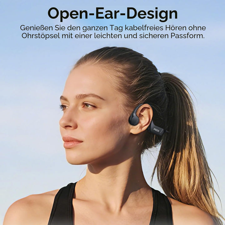IFECCO Knochenschall Kopfhörer Bluetooth 6.0, Open Ear Kopfhörer Kabellos IP67 wasserdichte Schweiss