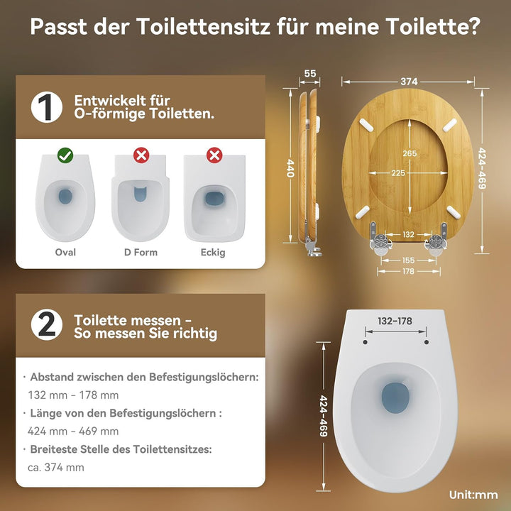 Toilettendeckel mit Absenkautomatik Holz - WC Sitz Bambus O-förmiger MDF Klodeckel Antibakterieller
