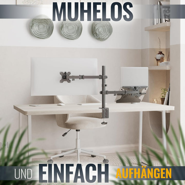 RICOO Monitorhalterung mit Laptop Arm Monitor Halterung Tisch Höhenverstellbar für 13-29 Zoll VESA T