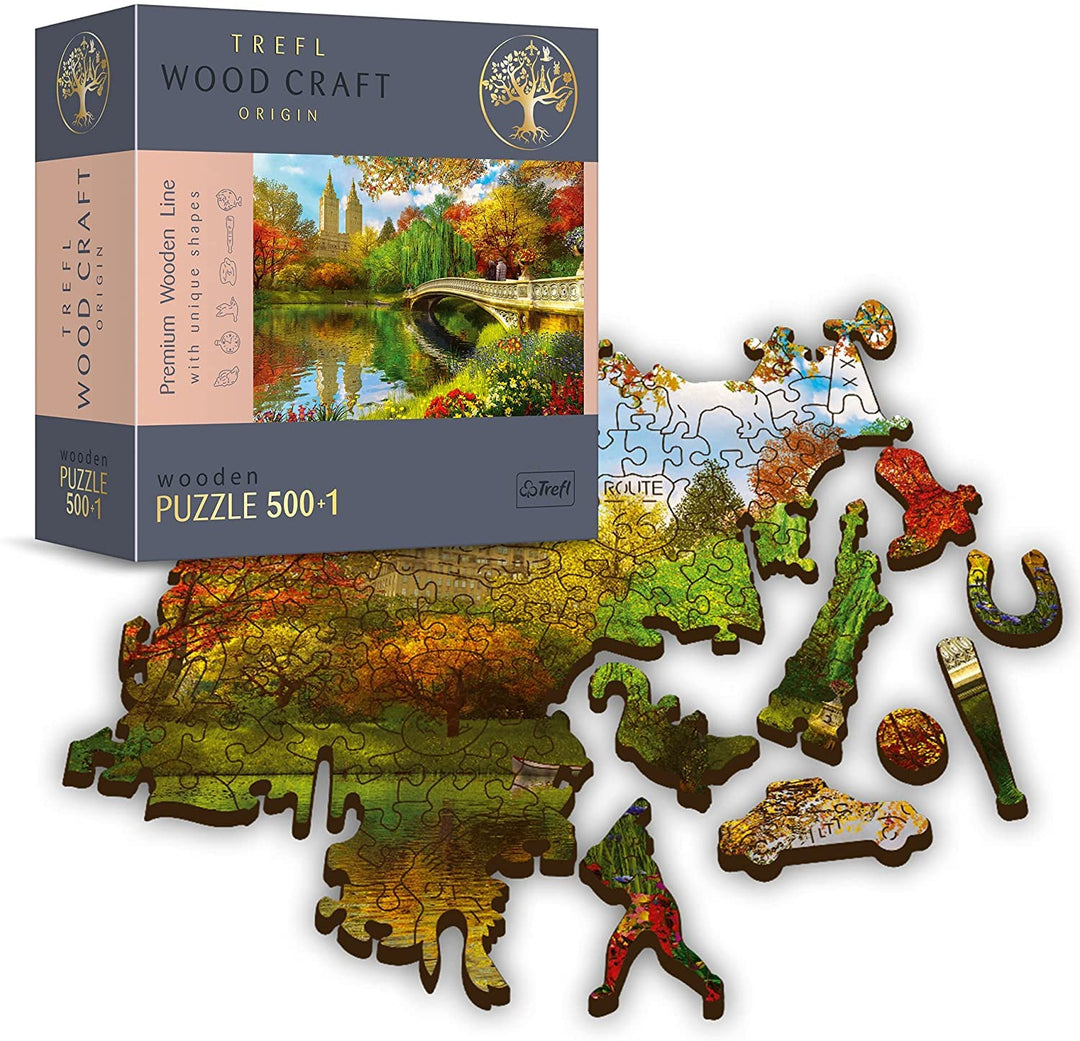 Trefl - Holzpuzzle, Central Park, Manhattan, New York - 500 + 1 Teile, Wood Craft, unregelmässige Fo