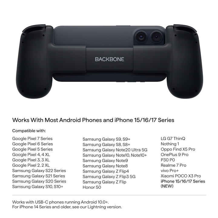 BACKBONE One Mobiler Gaming-Controller für das Android &amp; iPhone 15/16 Series (USB-C) - 2nd Gen - Ver