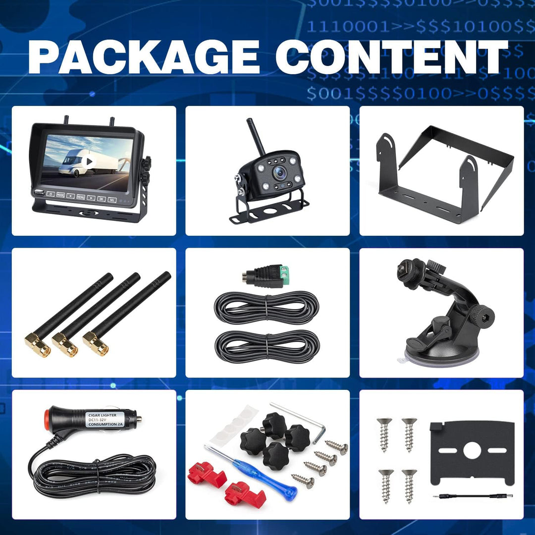 VASTEND V01 Kabellos Rückfahrkamera Set HD 1080P 7'' Monitor & IP69 wasserdichte Backup Kamera Stabi