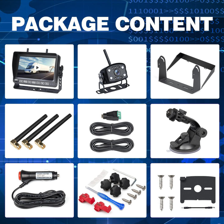 VASTEND V01 Kabellos Rückfahrkamera Set HD 1080P 7'' Monitor & IP69 wasserdichte Backup Kamera Stabi