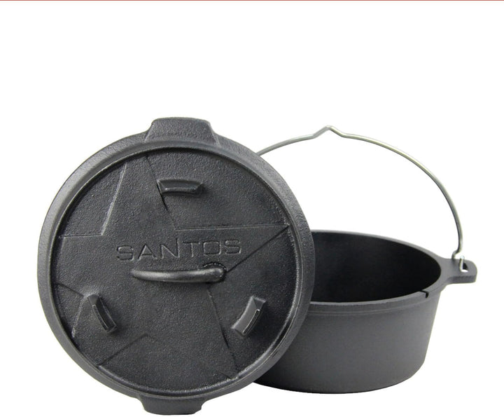 SANTOS Dutch Oven mit Deckel - Schmortopf für Aussenküche - 3,7L/4,5Qt Feuertopf - Gusseisen - ideal