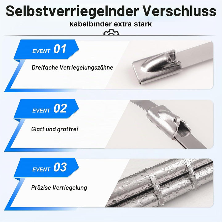 Deecam 500 Stück Edelstahl Kabelbinder 300mmx4,6 mm, Mehrzweck Kabelbinder Metall Rostfrei, Achsmans