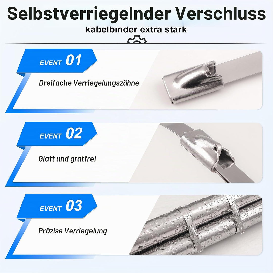 Deecam 200 Stück Edelstahl-Kabelbinder 300x4,6mm | Extra Stark &amp; Hitzebeständig – für Auspuff, Zaun