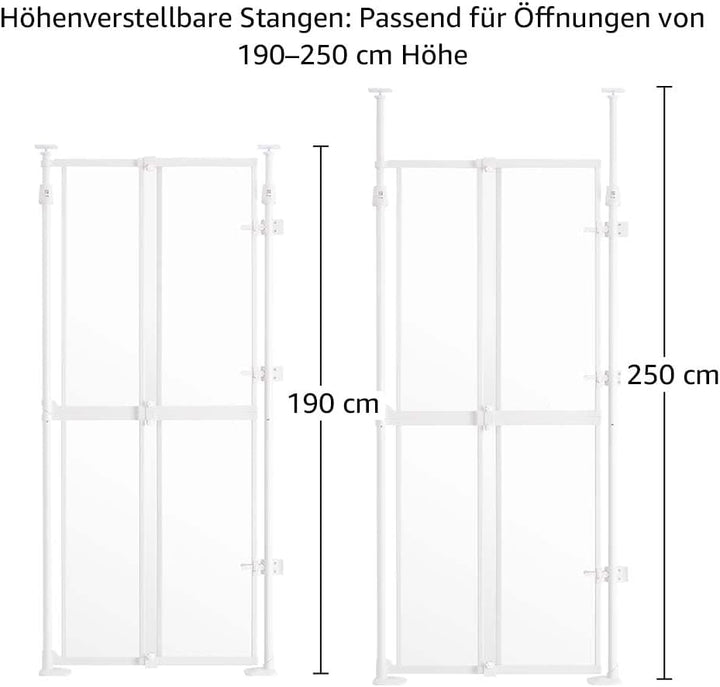 unipaws Transparentes Extra Hohes Katzengitter, Druckmontage mit Auto-Close, 190–250 cm H x 53–86 cm