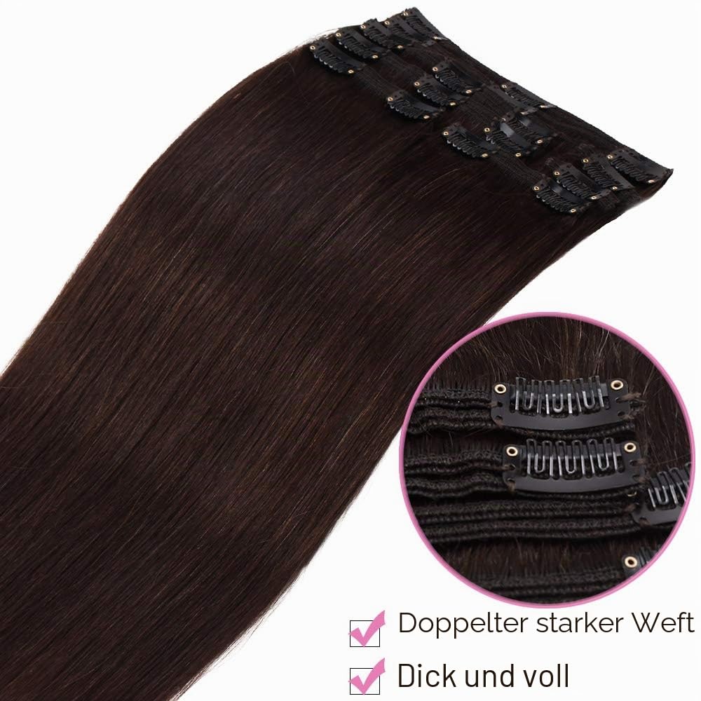 SEGO Clip in Extensions Echthaar Haarverlängerung Haarteil Doppelt 8 Teile hitzebeständig glatt Dunk