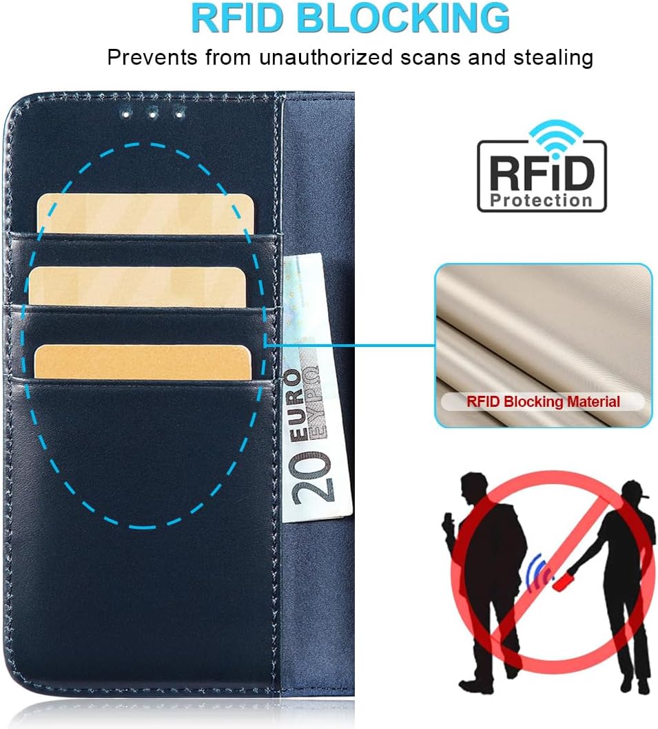 LENSUN Lederhülle für iPhone 14, Echtleder Hülle Klapphülle [Echtes Leder][Bookstyle][RFID-Blocker]