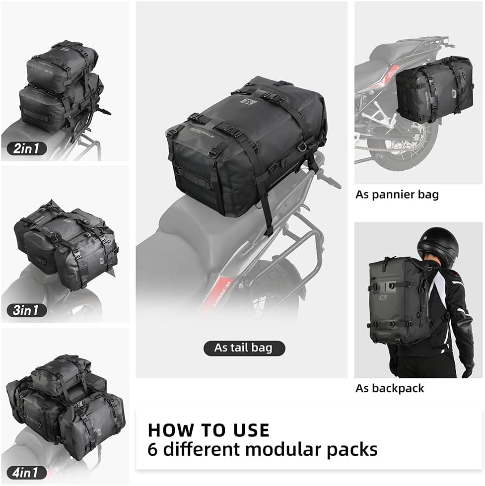 Rhinowalk Multifunktionale Motorradtasche Hecktasche Motorradgepäck 30L Motorradkoffer Satteltaschen
