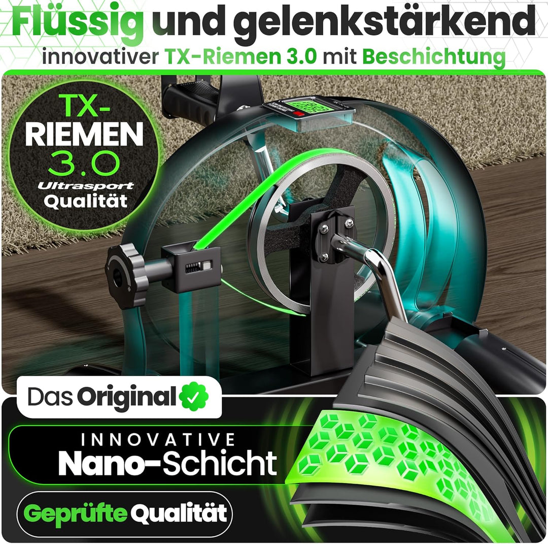Ultrasport Pedaltrainer für Zuhause CE Zertifiziert inkl. Antirutsch-Matte und Gurt I Extraleiser Ar