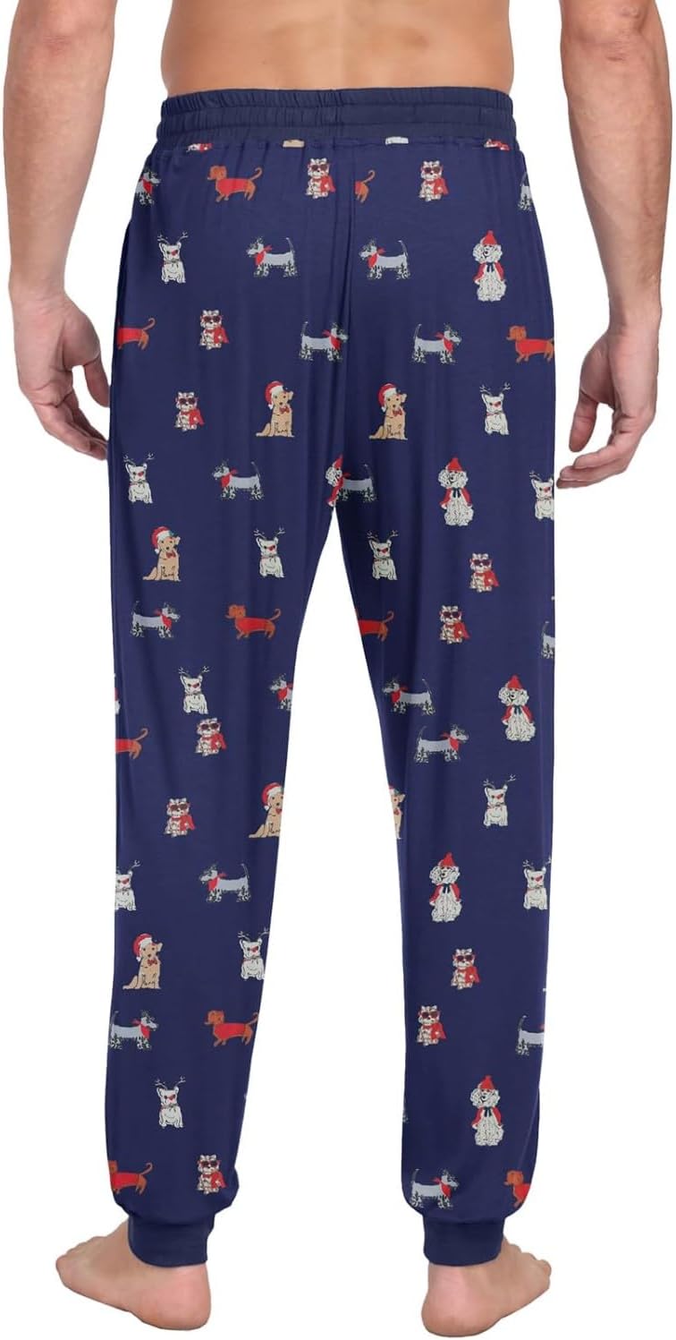 PrinStory Schlafanzughosen Für Herren Lang Pyjamahose Mit Taschen Elastischem Bund Schlafhose Lounge