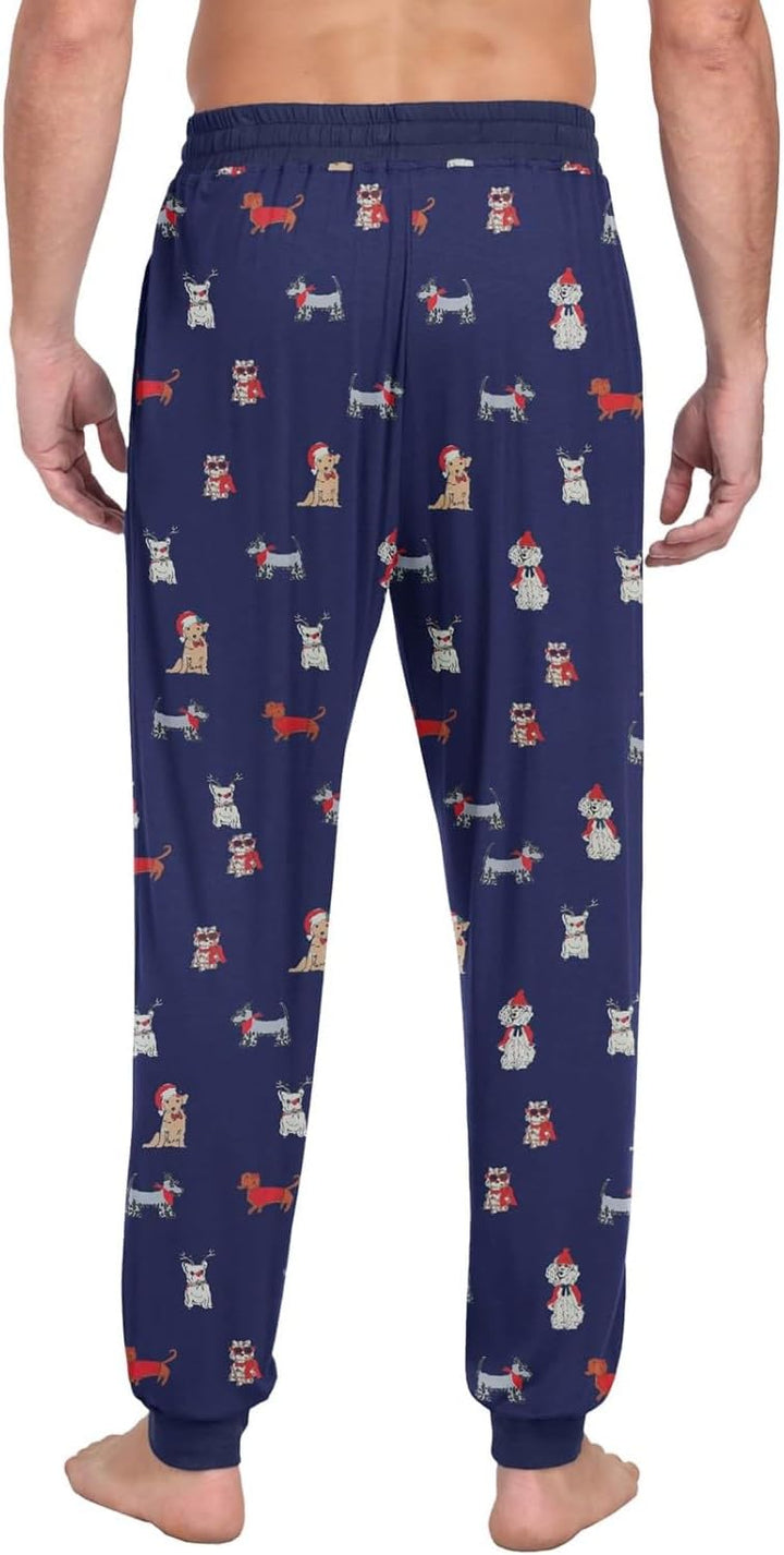 PrinStory Schlafanzughosen Für Herren Lang Pyjamahose Mit Taschen Elastischem Bund Schlafhose Lounge