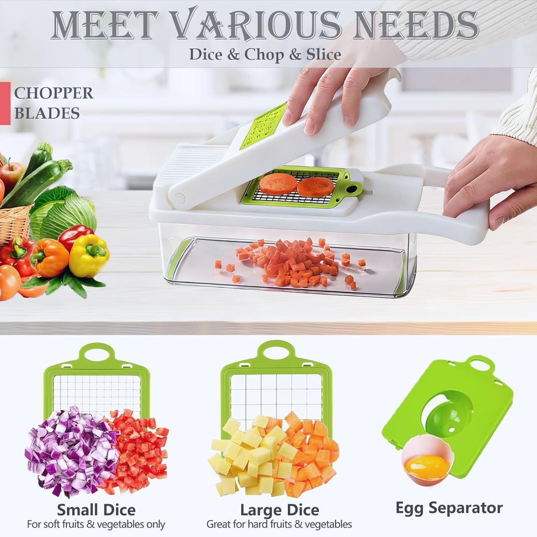 Gemüseschneider Gemüsehobel Reibe Zwiebelschneider Mandoline Dicer Chopper, Weiss 10 Klinge