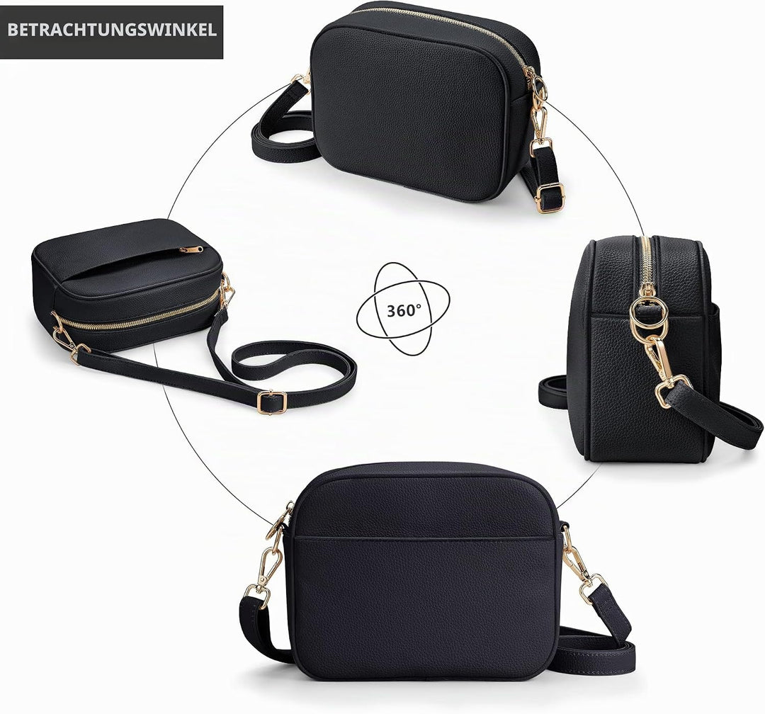KALIDI Damen Umhängetasche, stylisch Veganem Leder Breiter Gurt Crossbody Schultertasch mit 2 abnehm