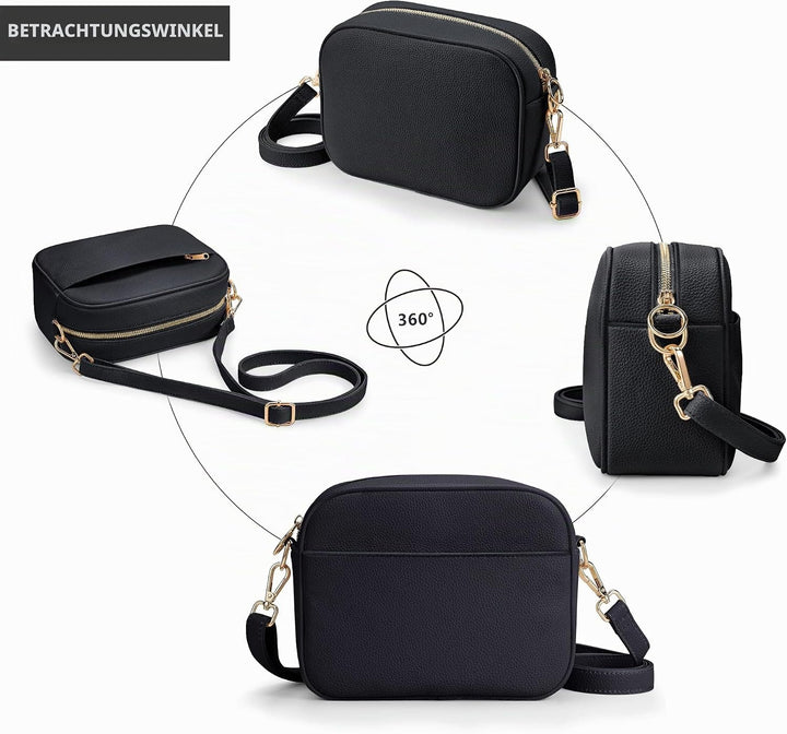 KALIDI Damen Umhängetasche, stylisch Veganem Leder Breiter Gurt Crossbody Schultertasch mit 2 abnehm