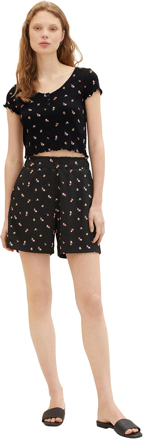 TOM TAILOR Denim Damen Basic Shorts XS 31950 - Small Black Flower Print, XS 31950 - Small Black Flow