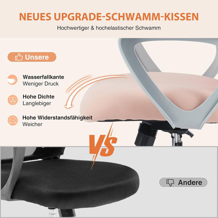 Sweetcrispy Bürostuhl Ergonomisch, Schreibtischstuhl mit Lendenwirbelstütze, Höhenverstellbarkeit St