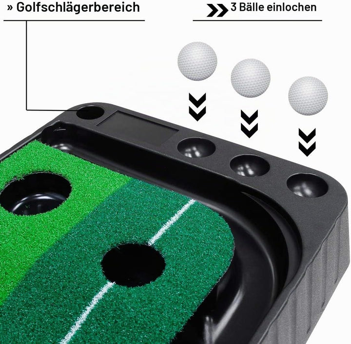 Signstek Golf Putting Matte mit automatischer Ballrückgabe Schwarz - 3 Bälle, Sofort Einsatzbereit,