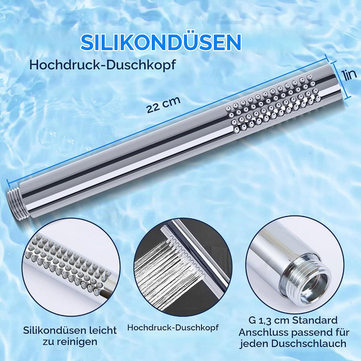 Handbrause Wassersparende Duschkopf aus Edelstahl 304 mit 48 Anti-Kalk Düsen Einfache Strahleinstell