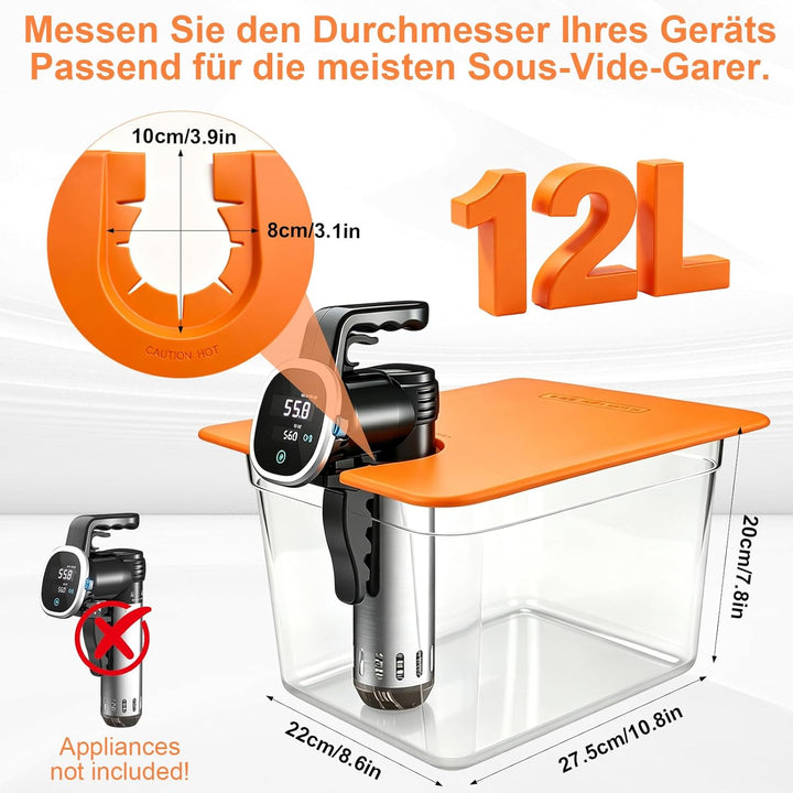 Sous Vide Behälter 12L, Sous Vide Container Deckel, Thermohülle und Rack für Meisten Sous Vide Garer