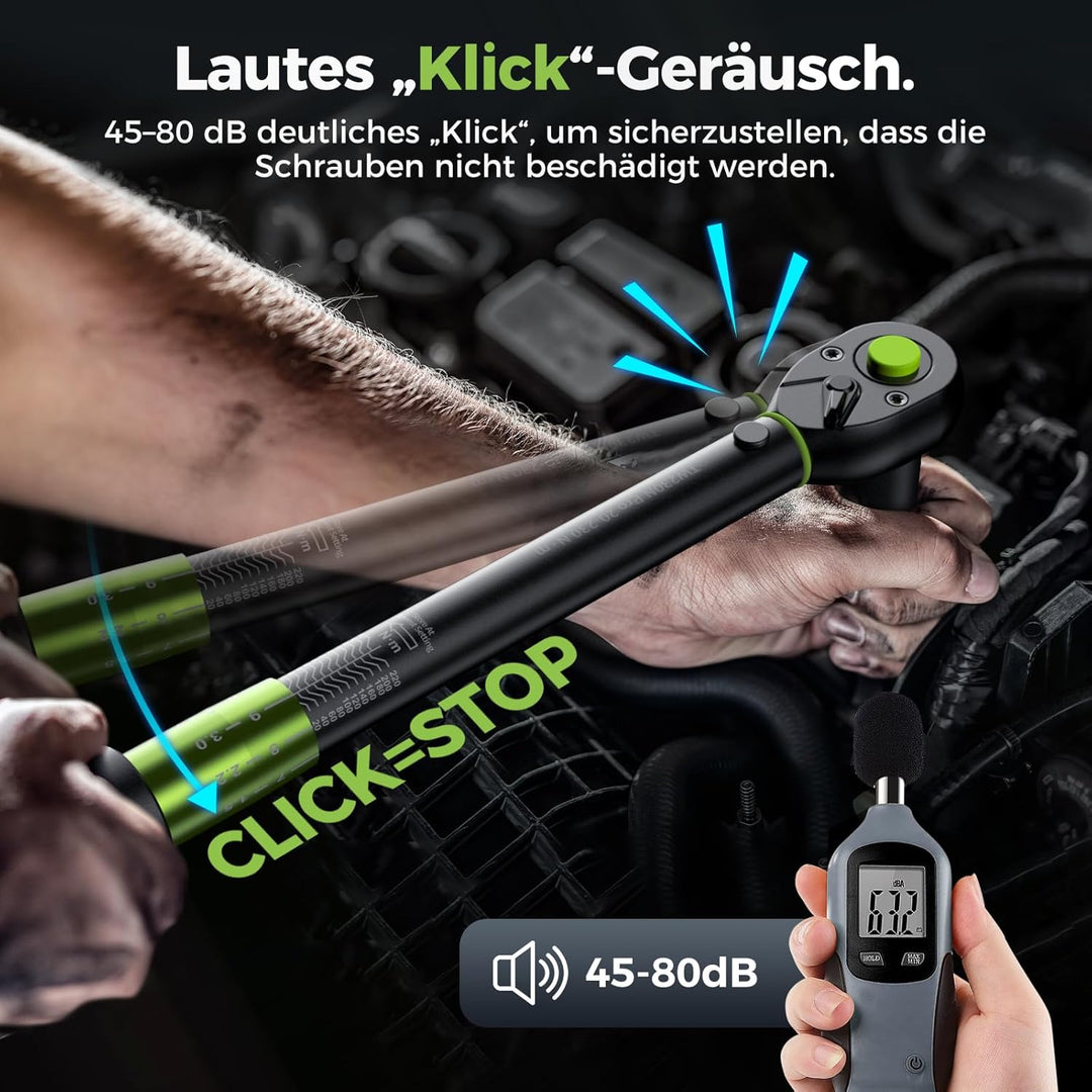 ETOOLAB 24tlg. 1/2" Drehmomentschlüssel Auto, 20-230Nm Steckschlüsselsatz mit 1/2"-3/8" Adapter, Ver