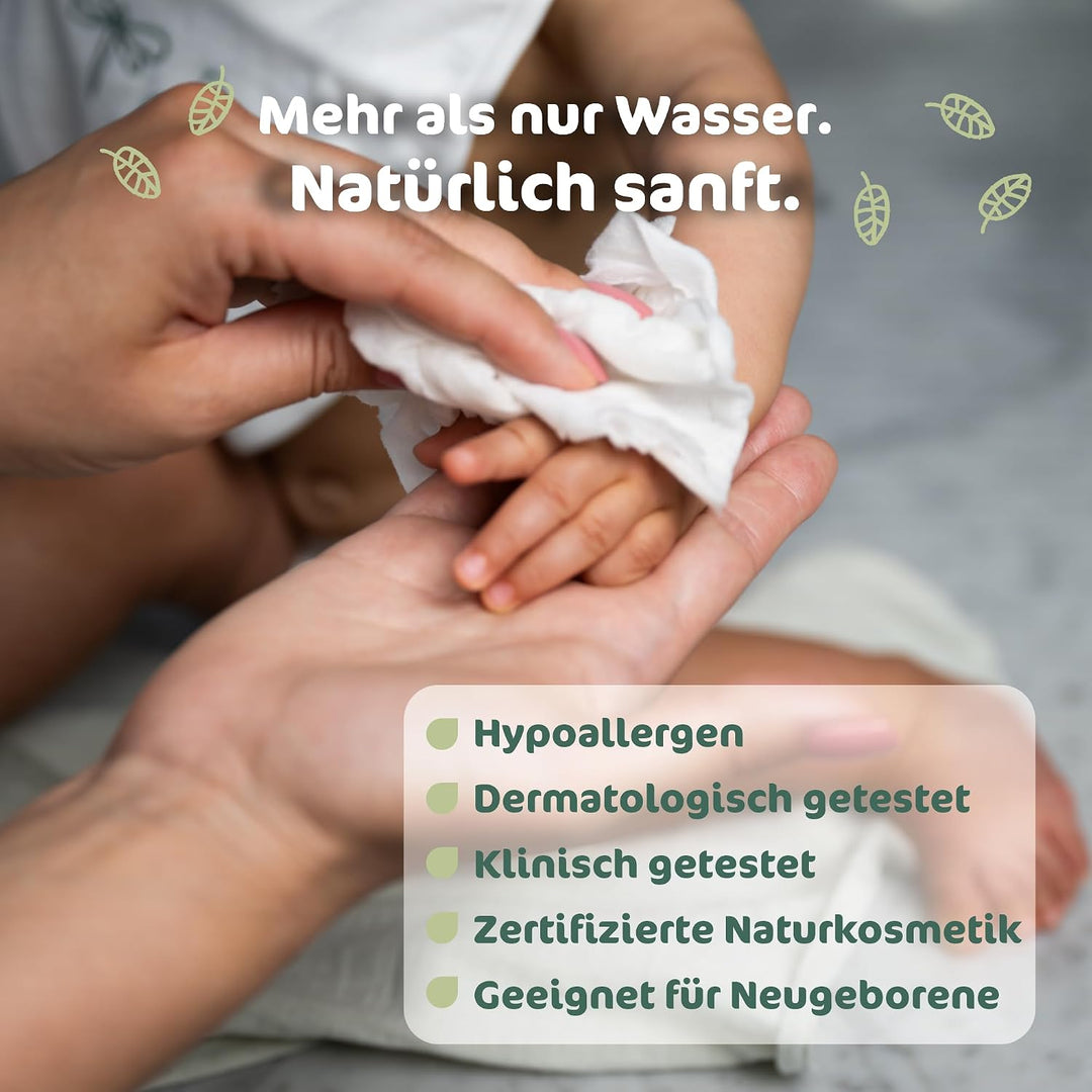 Naty Baby Feuchttücher | 100% pflanzenbasiert &amp; unparfümiert für empfindliche Haut | Plastikfreie &amp;
