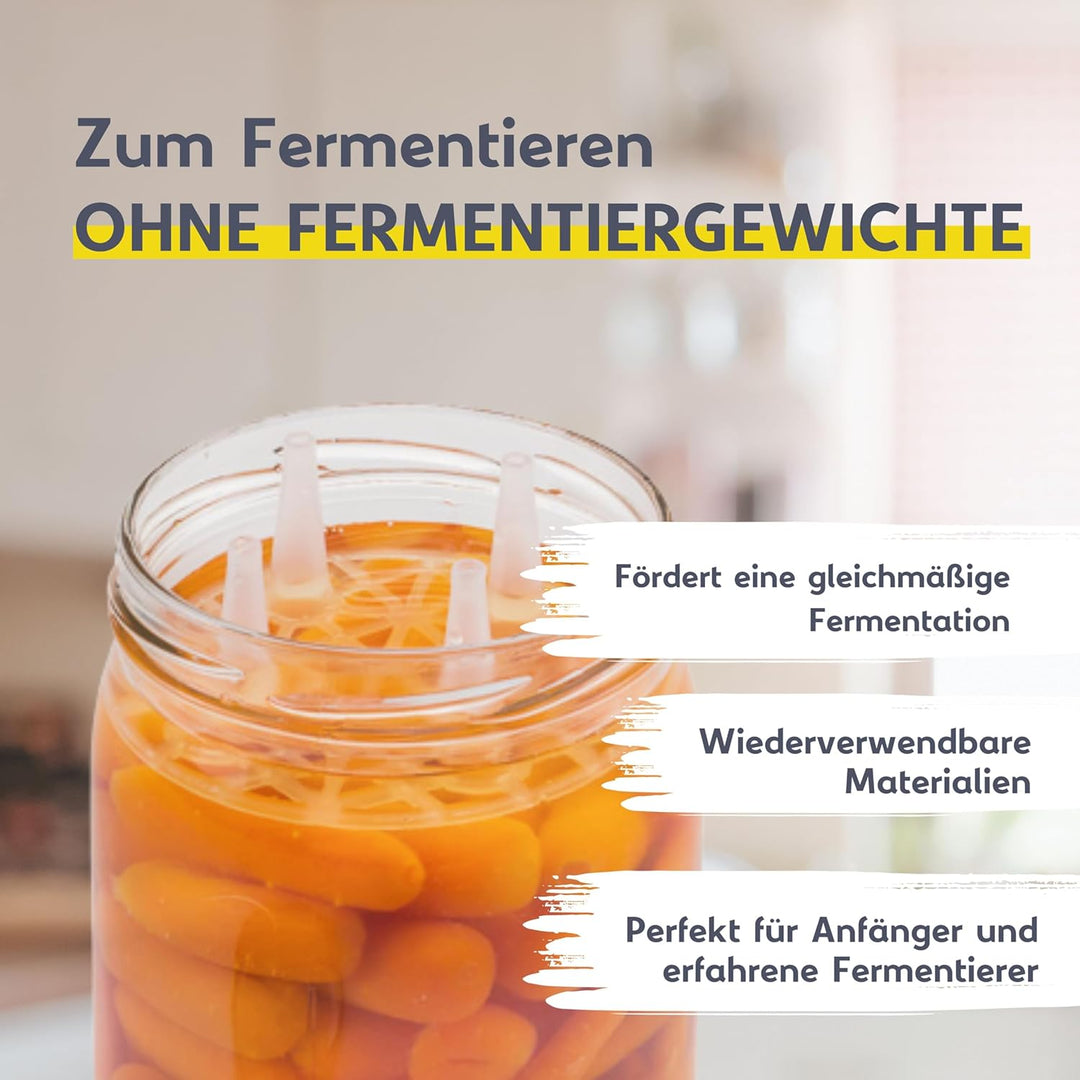 mikken Fermentier Starter Set 6 Fermentiergläser 540 ml mit Gitter, Deckel und Holzstampfer