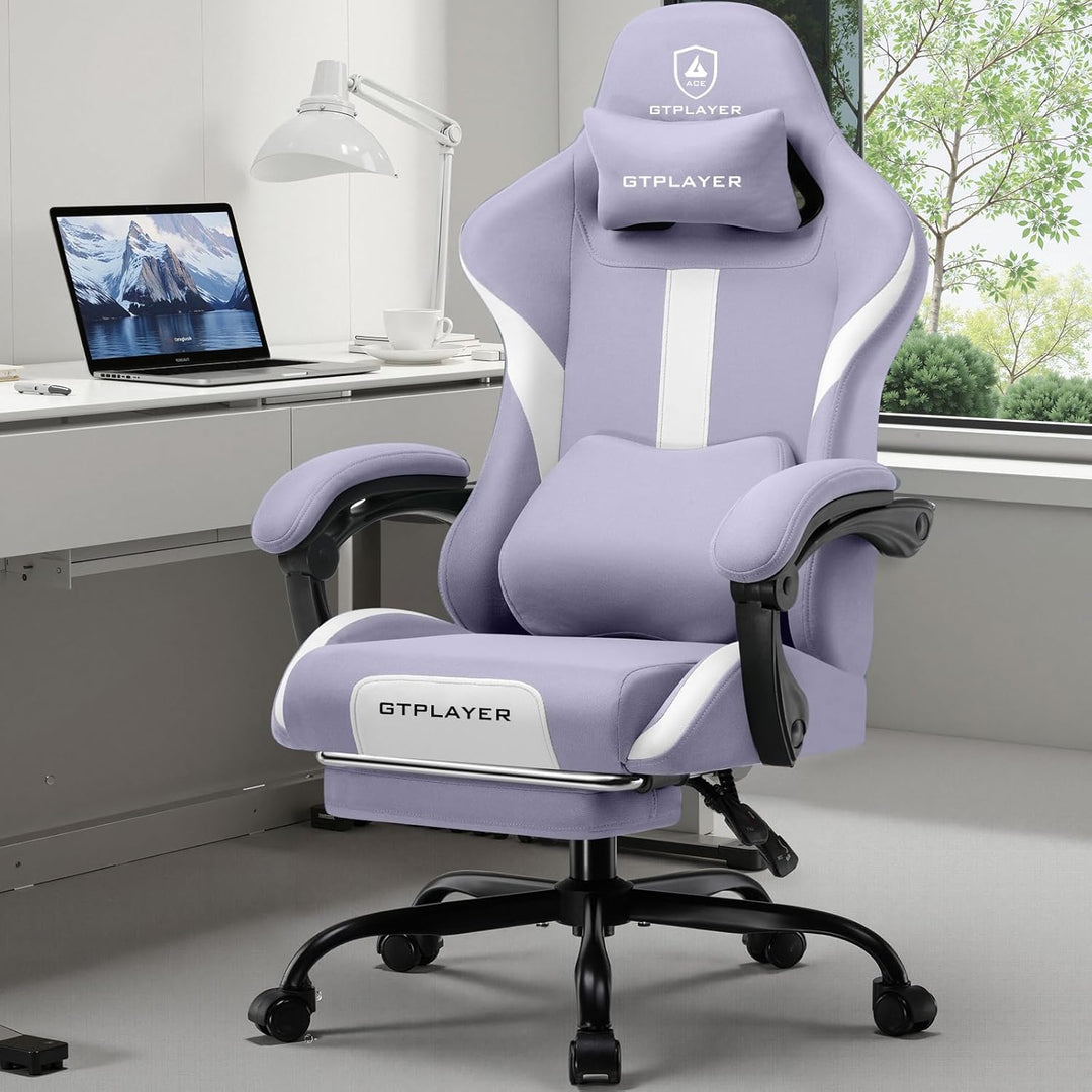 GTPLAYER Gaming Stuhl Bürostuhl Ergonomisch Gaming Sessel mit Kopfstütze und Cloud-Lendenkissen, Gep