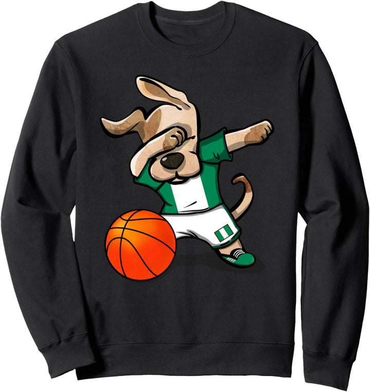 Dabbing Dog Hund Nigeria Basketball - Nigerianische Flagge Sweatshirt