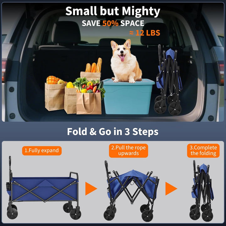 Robuster Faltwagen 220 l Tragkraft 172 kg Blau | Robuster Allzweckwagen Tragkraft, zusammenklappbar,