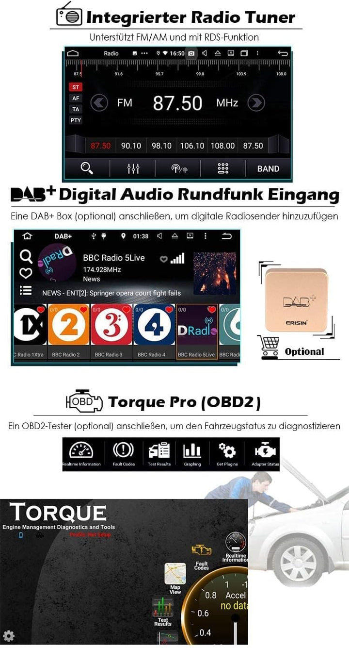 Erisin 9 Zoll 8-Kern 4GB+64GB Wireless CarPlay Android 11 Autoradio mit GPS Navi Bluetooth Für Merce