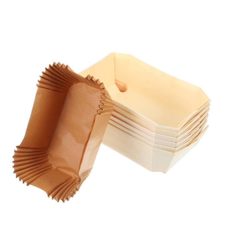 SOLUSTRE 6 Stück Backformen aus Holz, lang, rechteckig, antihaftbeschichtet, mit Papiertablett, Toas