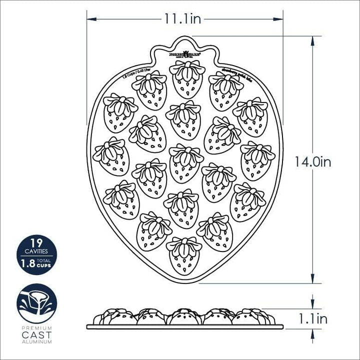 Nordic Ware Strawberry Patch Bites Pfanne, Aluguss Kuchenform mit Obstmotiv, Antihaft-Pfanne, Farbe:
