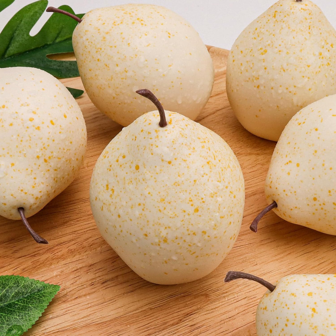 6pcs künstliche weisse Birne Dekoration gefälschte Frucht Birnen lebendige realistische Kunststoff L