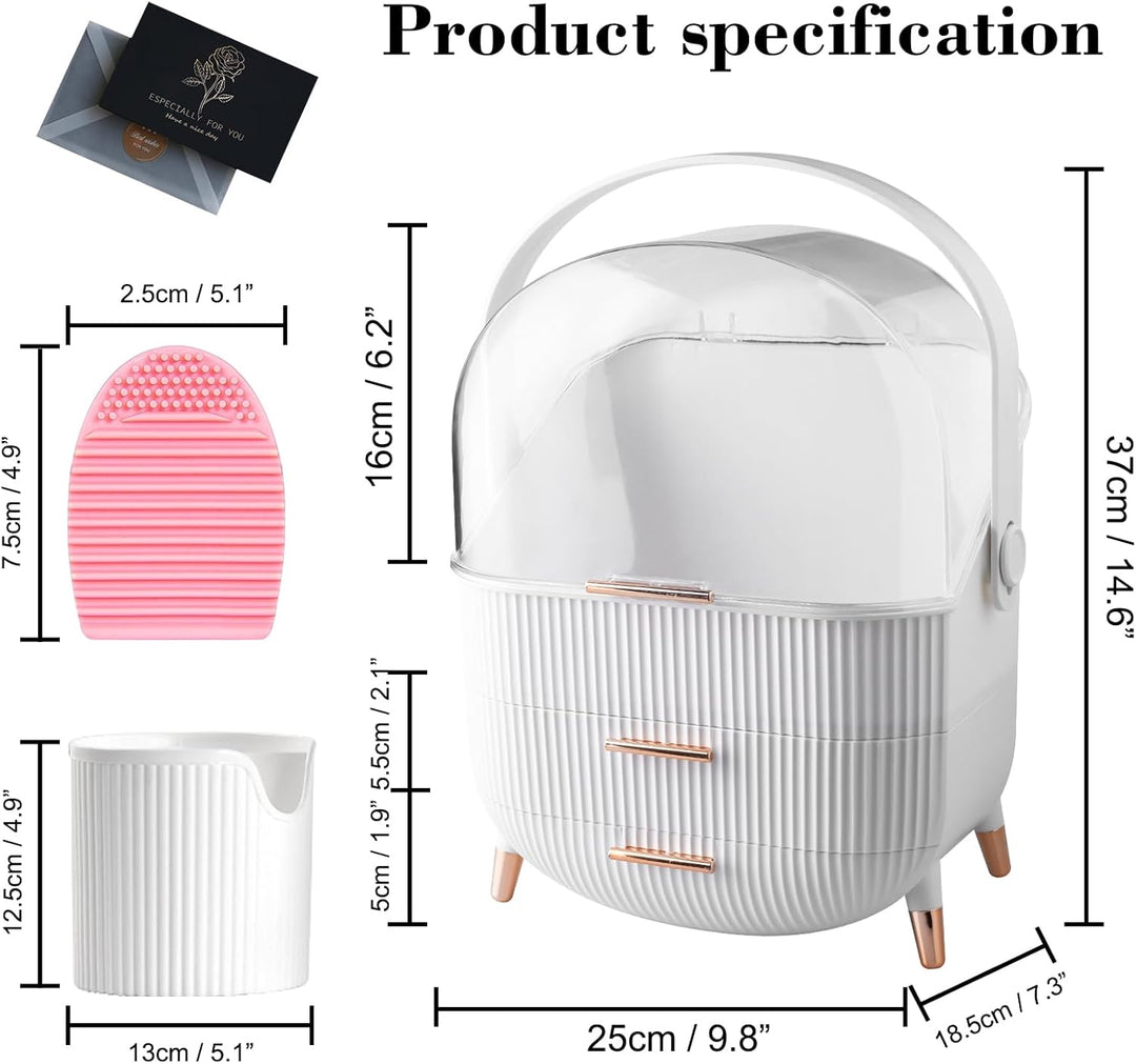UCAMP Make-up-Organizer mit Reinigungsutensilien und Bürstenhalter–Kosmetikbox aus Kunststoff 3 Eben