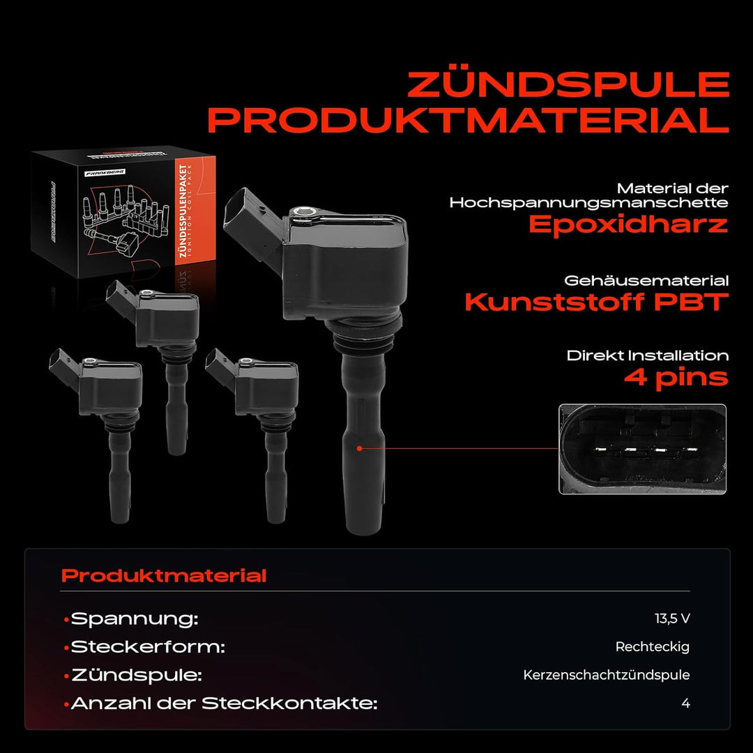 4x Zündspule für A1 A3 A4 A5 A6 A7 A8 Q2 Q3 Q5 Q8 TT C-a-y-e-n-n-e M-a-c-a-n Golf VII J-e-t-t-a IV P