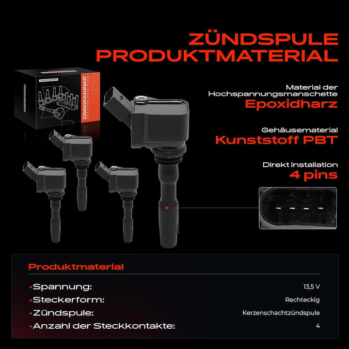 4x Zündspule für A1 A3 A4 A5 A6 A7 A8 Q2 Q3 Q5 Q8 TT C-a-y-e-n-n-e M-a-c-a-n Golf VII J-e-t-t-a IV P