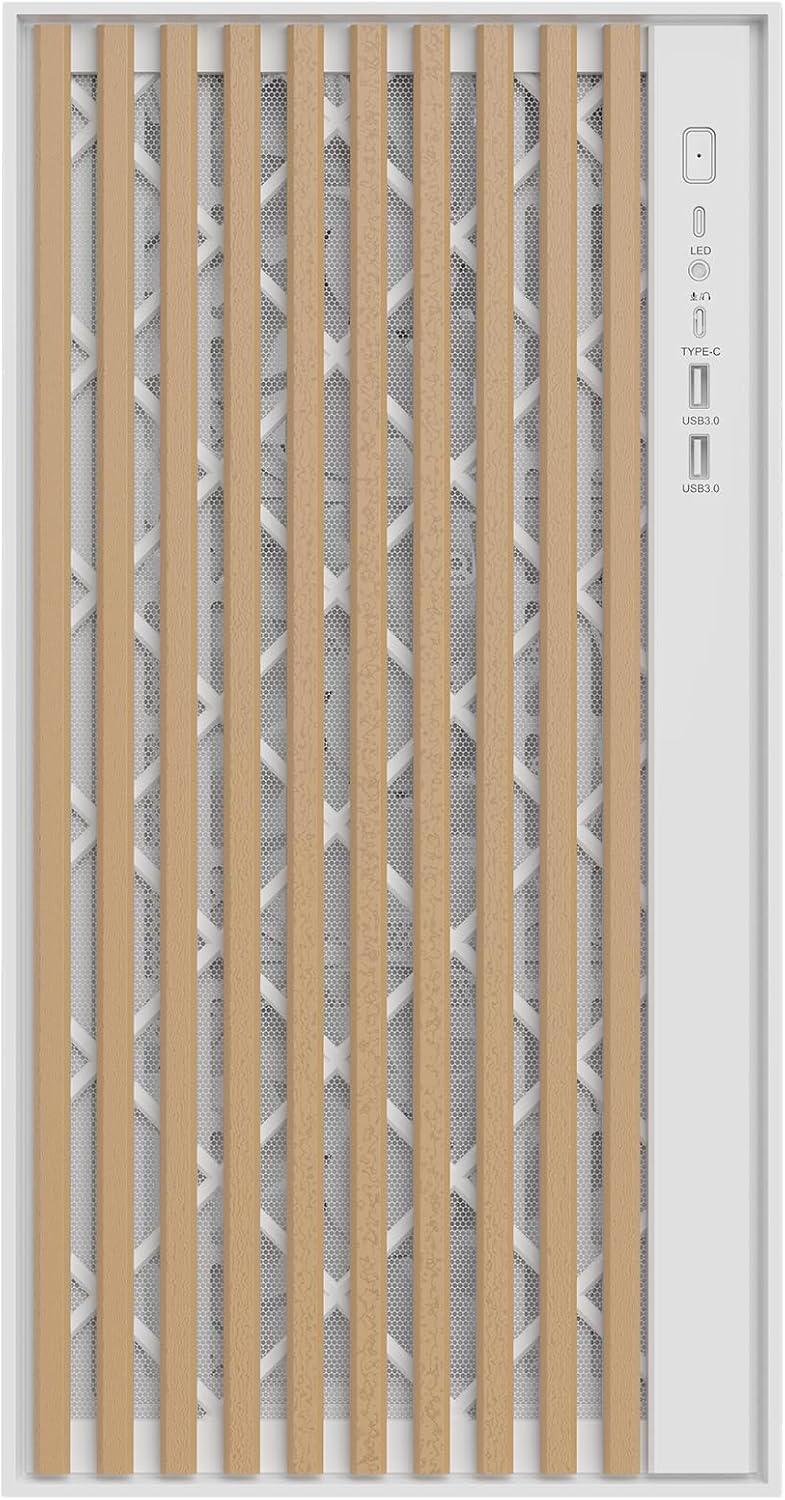 Itek Case Woody - Gaming Tower, ATX, 3x14cm White Fan, 2xUSB3, Type-C, Wood Front, Temp Glass Side P
