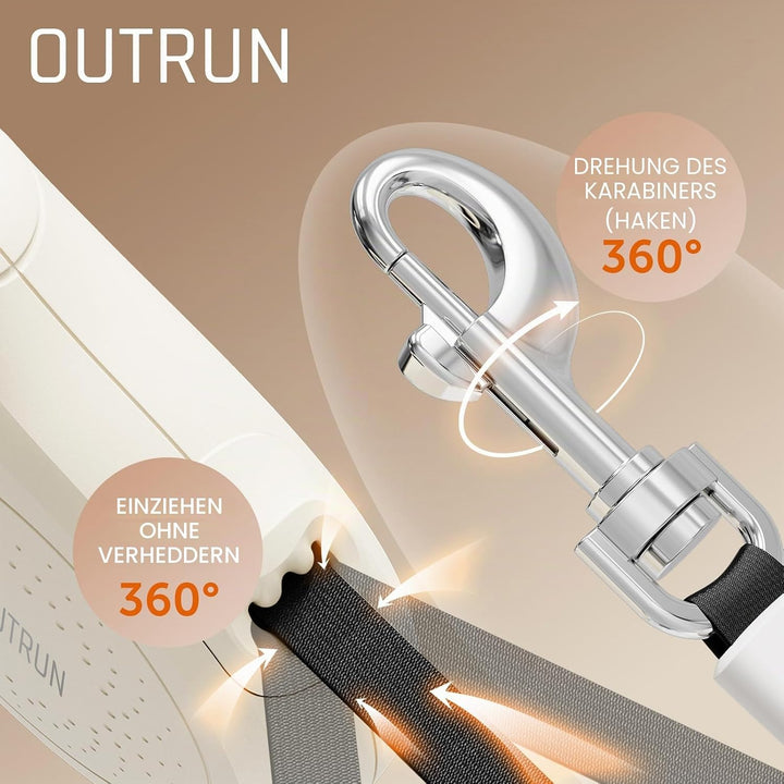 Outrun Einziehbare Hundeleine, 4,5 m, bis zu 25 kg, Starkes Nylonband, kein Verheddern, Robustes Ein