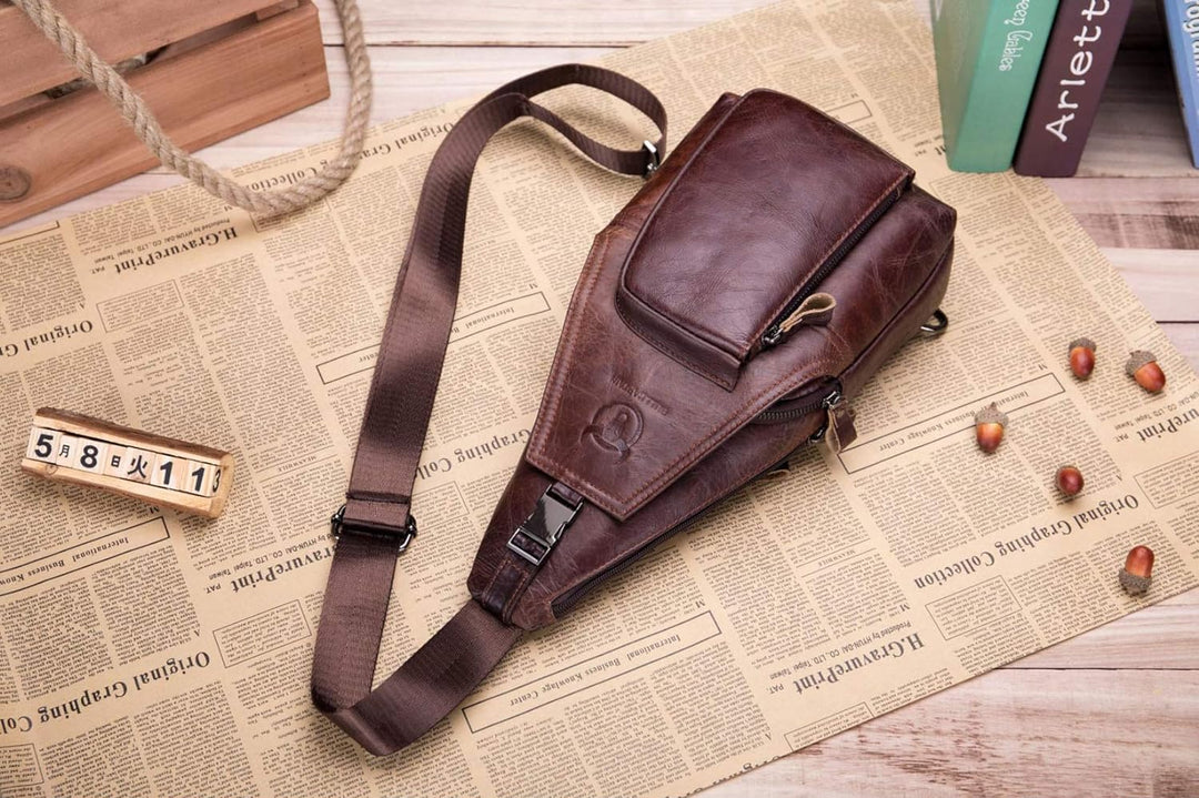 BULLCAPTAIN Tasche Leder Herren Sling Bag, Umhängetasche, Brusttasche, Rucksack zum Wandern, Radfahr