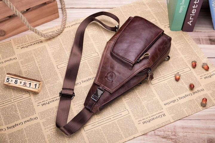 BULLCAPTAIN Tasche Leder Herren Sling Bag, Umhängetasche, Brusttasche, Rucksack zum Wandern, Radfahr