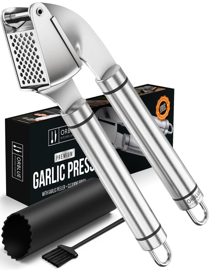 ORBLUE Knoblauchpresse Edelstahl – Premium Knoblauchpresse & Knoblauchreibe aus Edelstahl – Garlic P