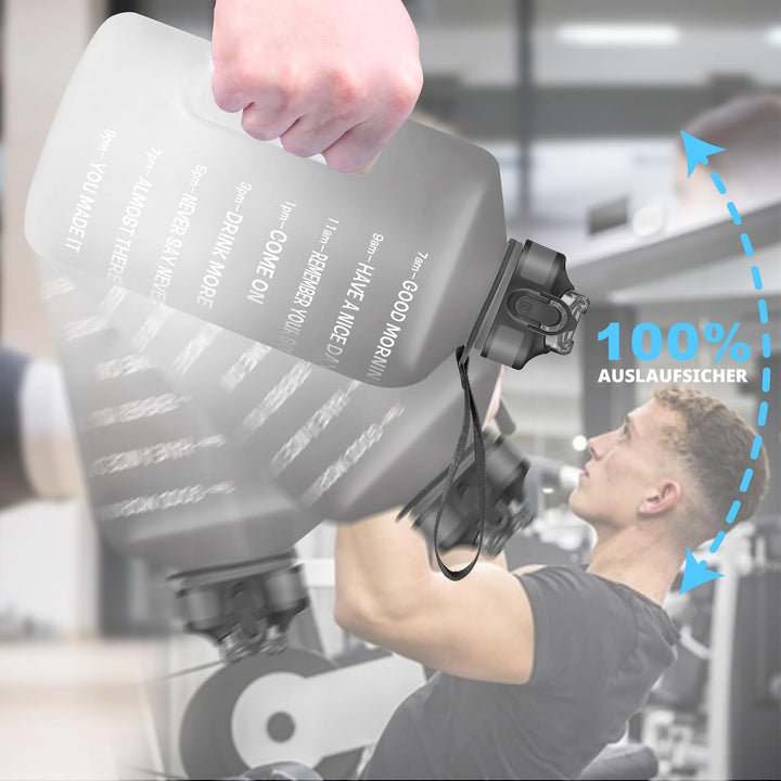 3,78 Liter Trinkflasche Sport mit Zeitangaben und Strohhalme, 3,78L Gross Sportflasche BPA Frei, Aut