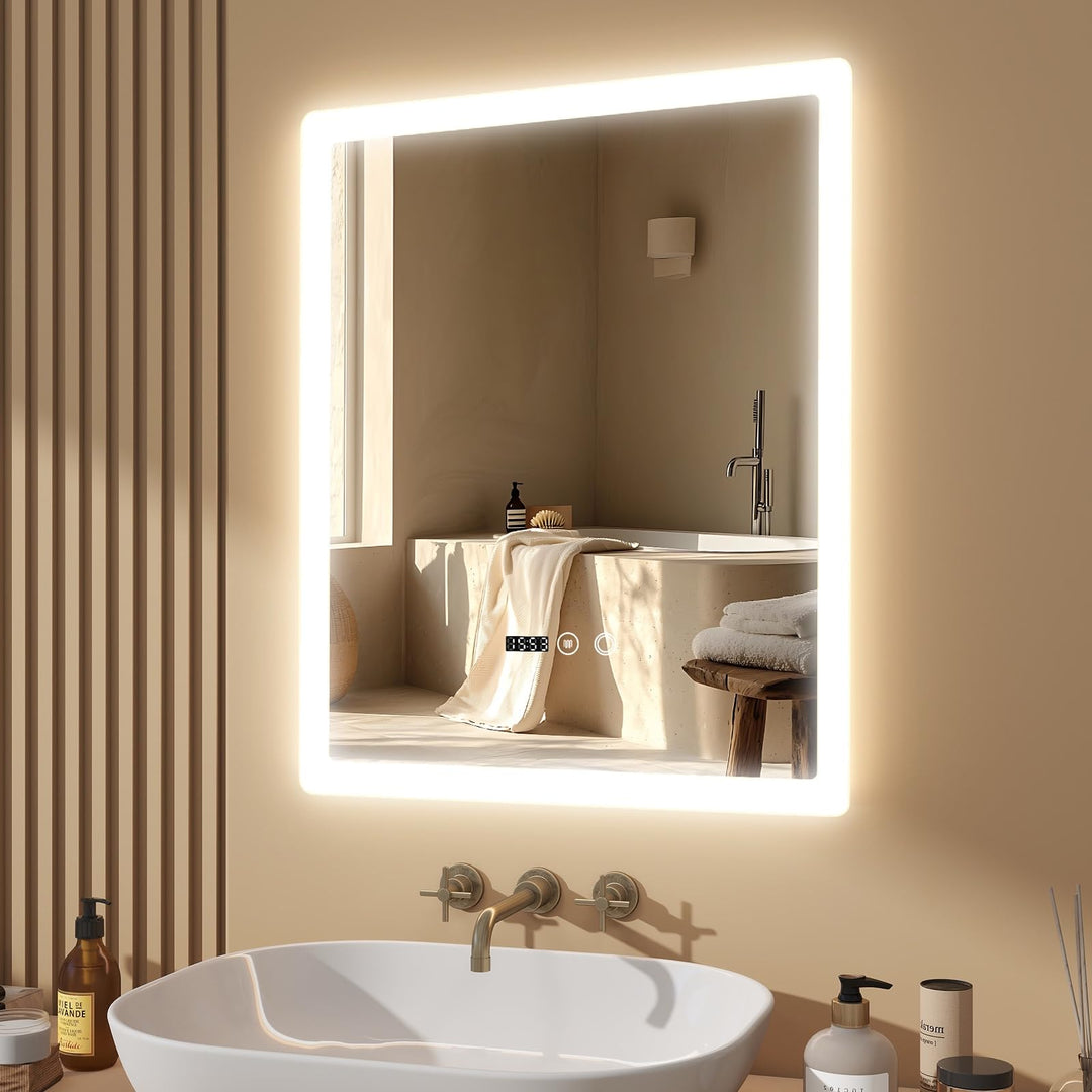 YOURLITE Badspiegel mit LED Beleuchtung 50x60cm, Badezimmerspiegel mit Touchschalter, Spiegel Bad Wa