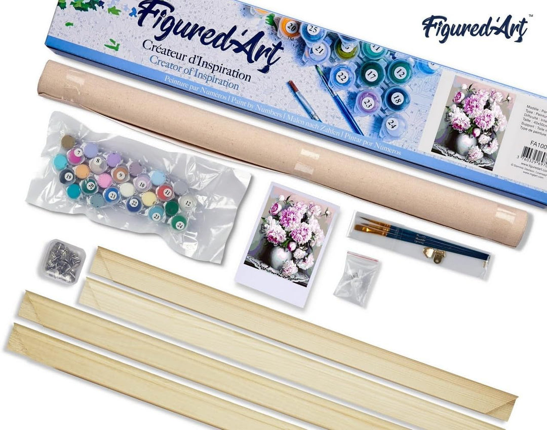 Figured'Art Malen Nach Zahlen Erwachsene Mit Rahmen Vase Pfingstrosen - Paint by Numbers Basteln DIY
