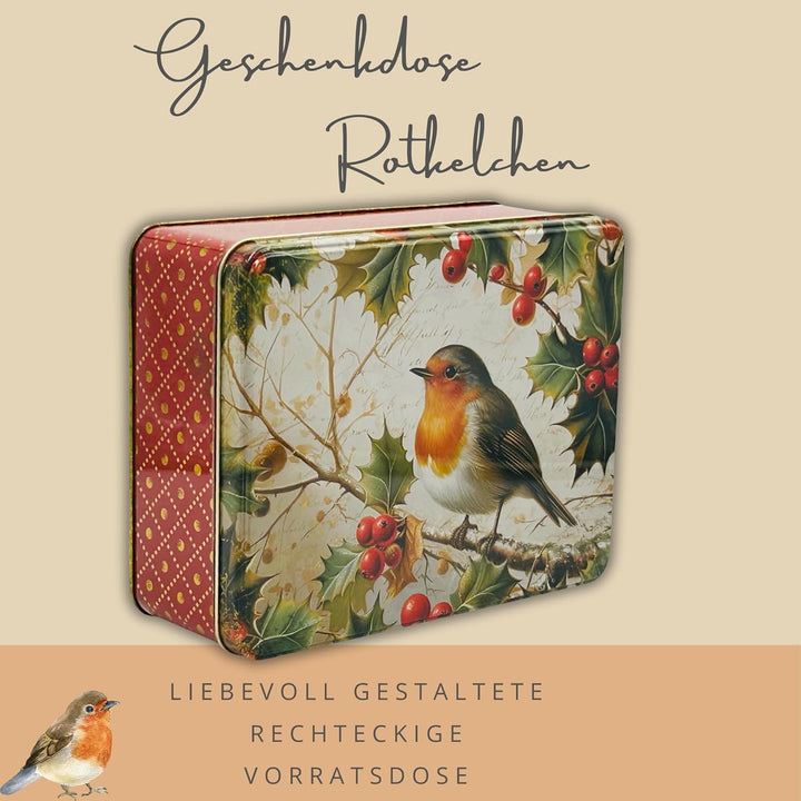 Geschenkdose Design Nostalgia - Liebevoll gestaltete rechteckige Vorratsdose - Motiv Rotkelchen - Bl