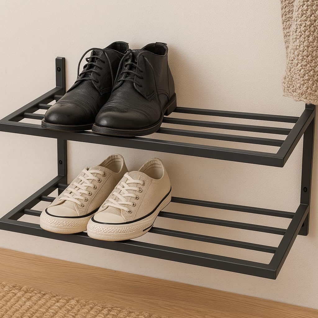 Schuhregal Metall - Schuhregal Hängend - 50 x 33 x 31 cm - mit 2 Ablagen, Wandmontage - Schuh Organi